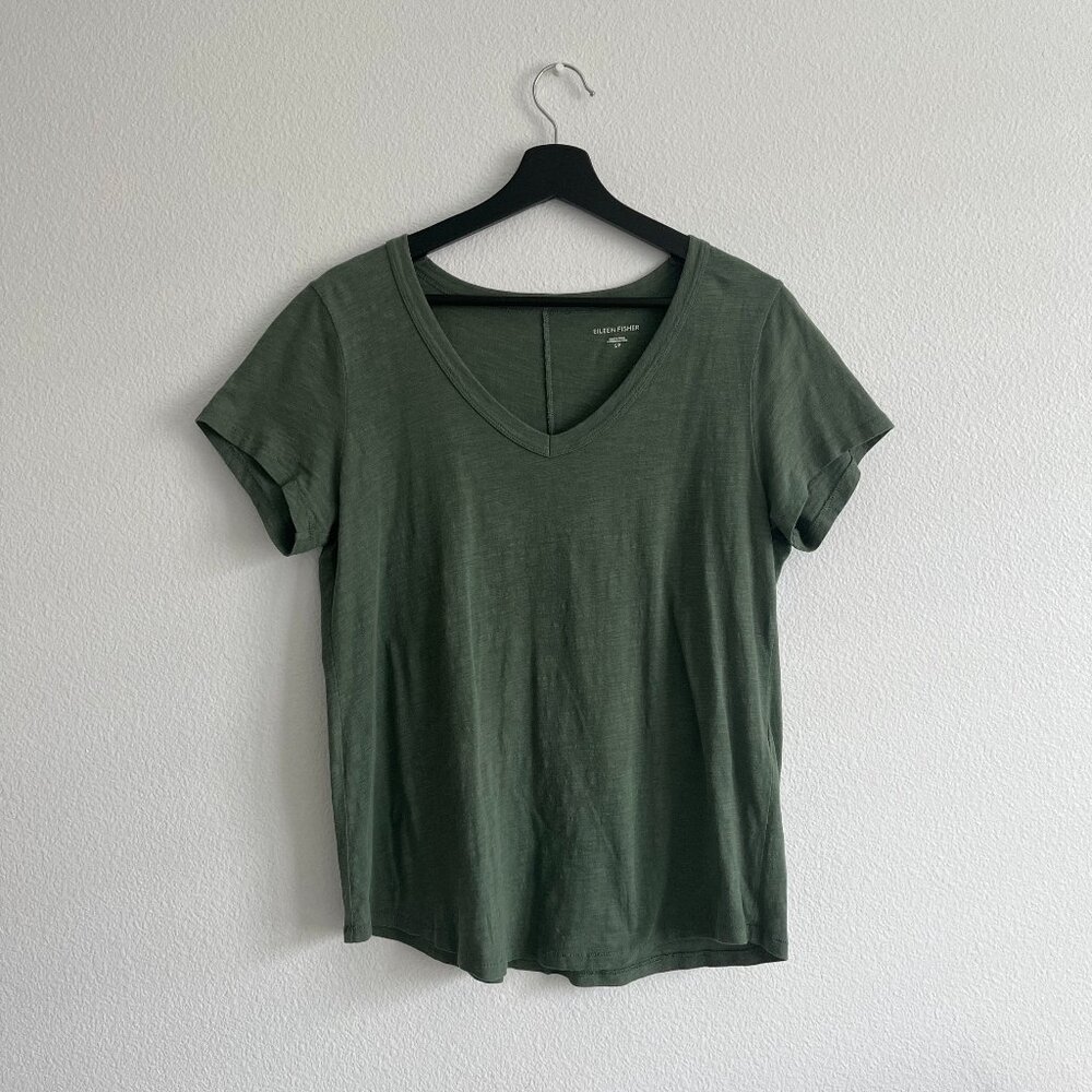 Eileen Fisher Organic Cotton V-Neck Tee Green Size S